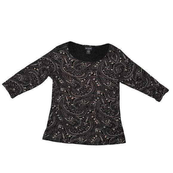 Bay Studio Tops - BAY STUDIO Half Sleeve Top M Black Beige Paisley Glitter